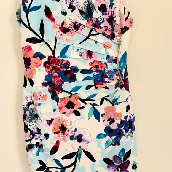 Ivanka Trump Floral Midi Sheath Dress in White, Blue and Pink - Picture 1 of 3